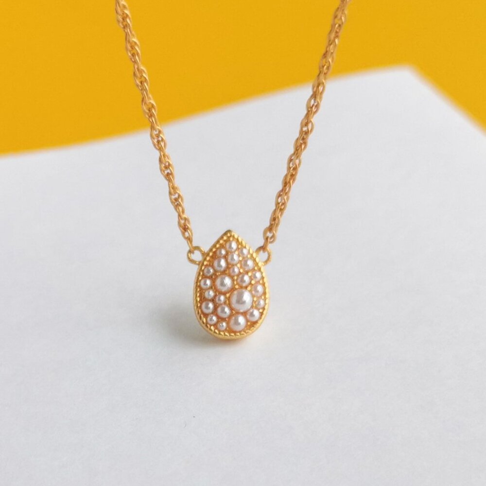 Pavé Teardrop Gold Pearl Necklace by Julie Vos